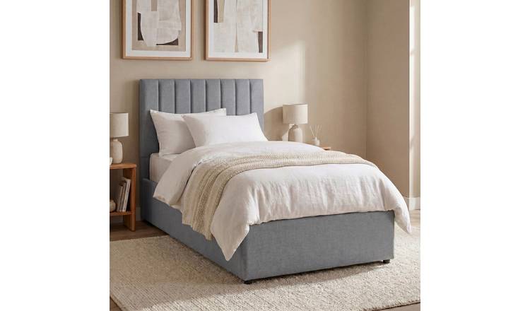 Vida Designs Vellaro Single Ottoman Linen Fabric Bed With Mattress - Light Grey