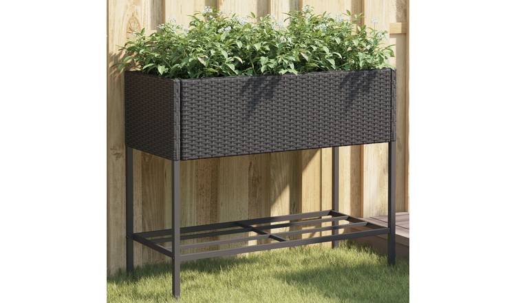 Walplus Poly Rattan Garden Planter - Black - 90 x 40 x 75 cm