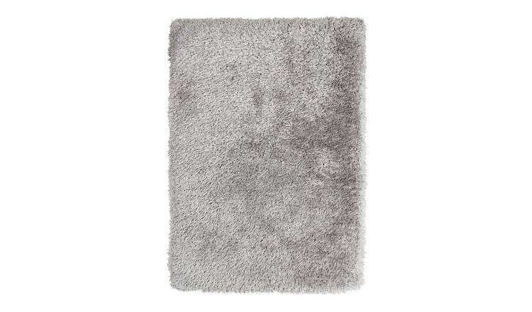 Mega Flooring Silver Shaggy Plain Rug - 60 x 120cm