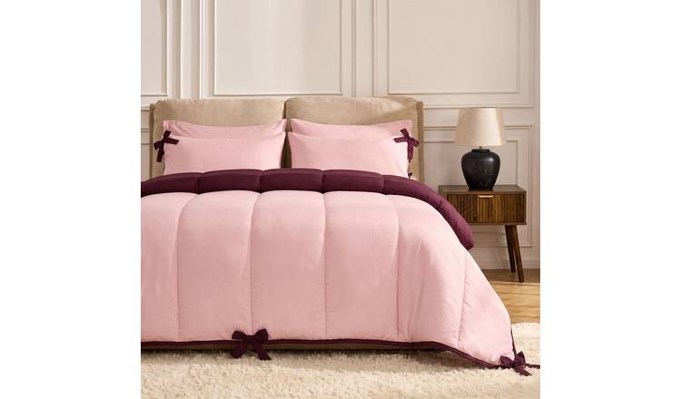 OHS Bow Corner Coverless 7.5 Tog Plum Blush Duvet Set - Single