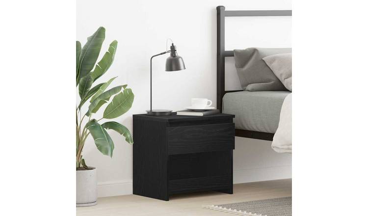 Walplus 1 Drawer Engineered Wood Bedside Cabinet - Dark Oak - 40 x 30 x 39 cm