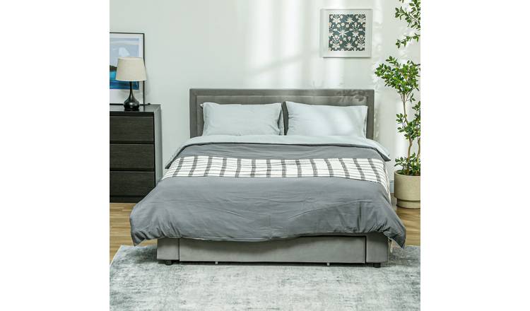 HOMCOM 5FT Kingsize Upholstered Ottoman Bed Frame with Storage Drawer - Grey