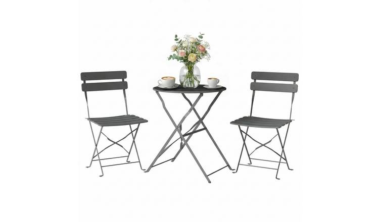 Outsunny 2 Seater Metal Folding Garden Bistro Set - Grey