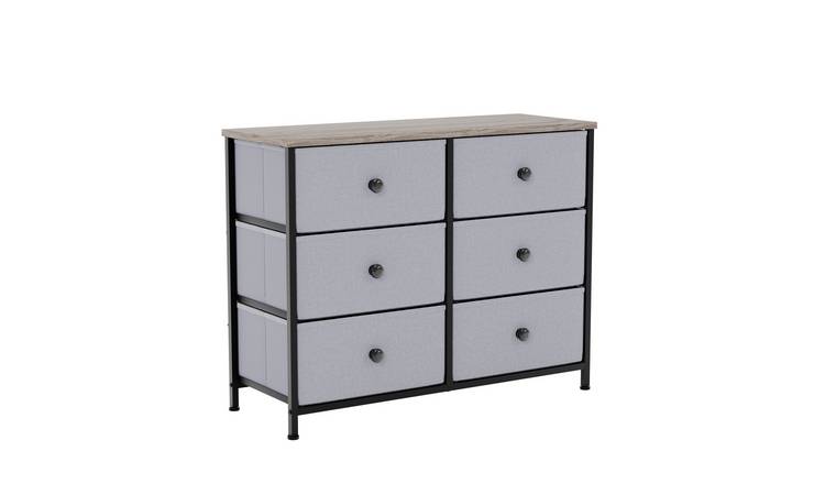 Vida Designs Chorley 6 Drawer Fabric Drawer Chest - Beige & Grey Wood
