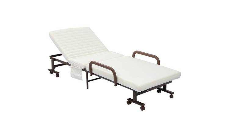 HOMCOM Metal Frame Folding Bed with Mattress and Adjustable Backrest - White