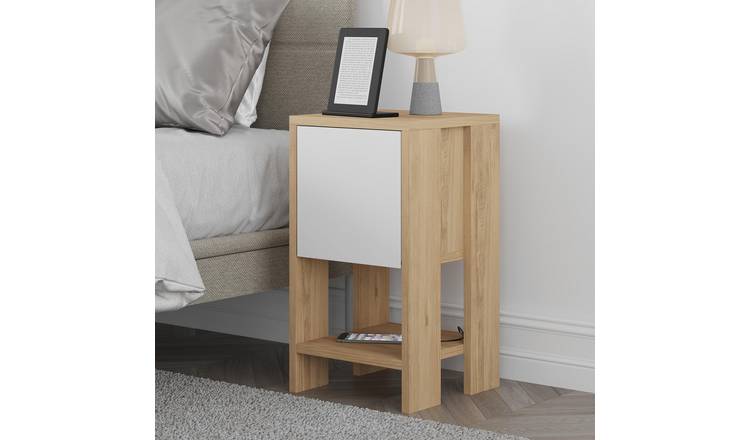 Decortie Ema Particleboard Bedside Table - Oak and White