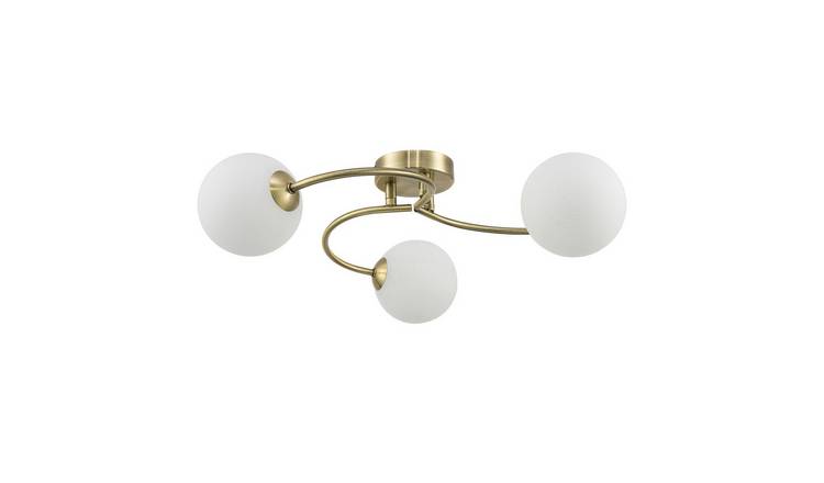 Happy Homewares 3-Arm Antique Brass with Opal Swirl Glass Ceiling Light - 47cm