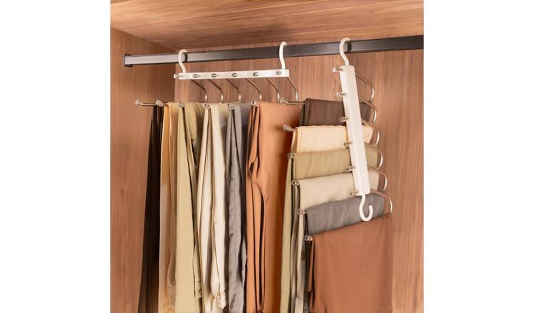 Harbour Housewares Space-Saving Trouser Hangers - 6-in-1 - White - Pack of 4