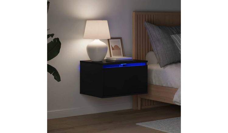 Walplus LED Wall Mounted Bedside Cabinet - Black - 50 x 36 x 30 cm