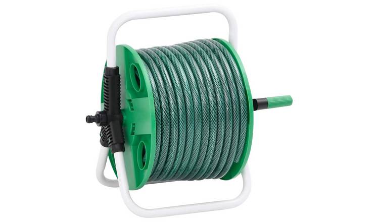 Walplus Free Standing Hose Reel with Hose Fitting - Green - 40 x 30 x 41 cm