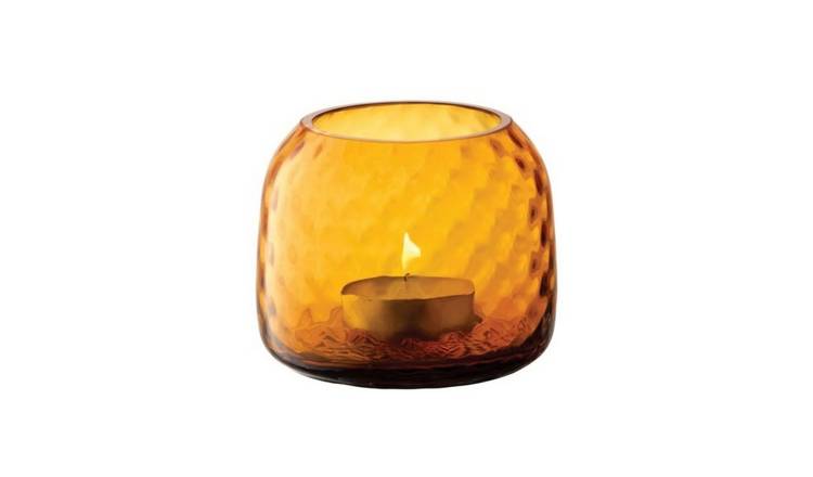 LSA International Dapple Mouth Blown Glass Tealight Holder Vase 7cm -  Amber