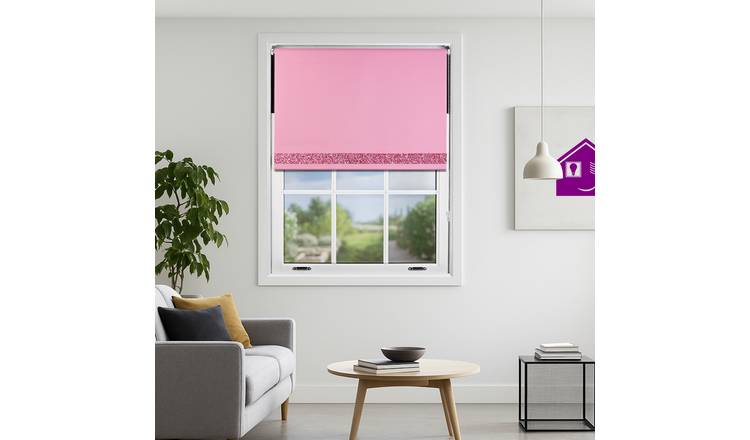 Furnished Pink Blackout Roller Blind with Glitter Strip - 130 x 165cm
