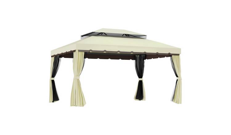 Outsunny Aluminium Double Roof Netting and Curtain Gazebo – Cream