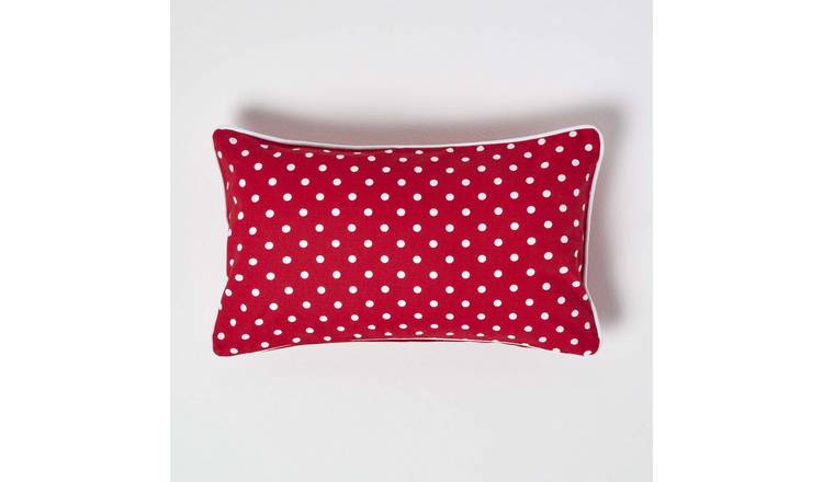Homescapes Red Cotton Polka Dots Rectangular Cushion Cover - 30 x 50 cm