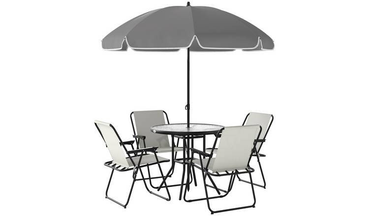 Outsunny Folding Garden Dining Set with Parasol - Cream