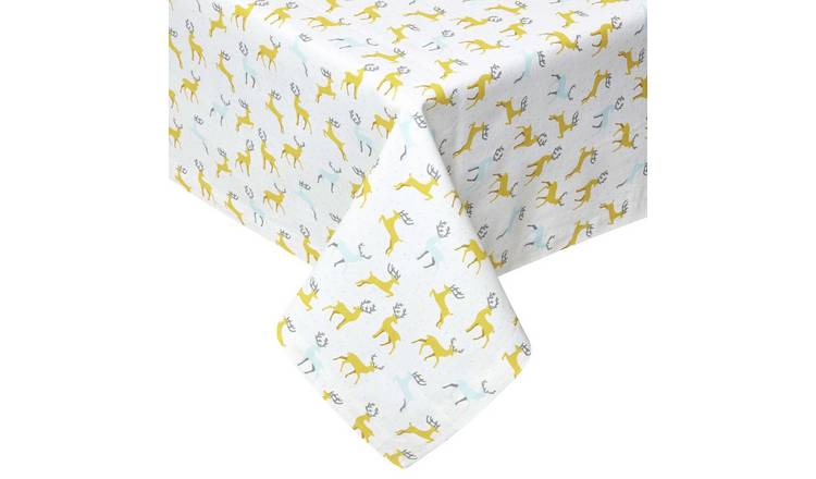 Homescapes Cotton Xmas Majestic Stag Square Tablecloth - 137 x 137 cm - Yellow