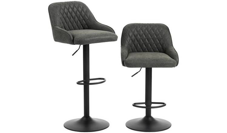HOMCOM Set of 2 Wide Padded Seat Breakfast Bar Stools - Dark Grey