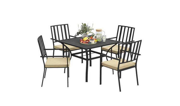 Outsunny 4 Seater Metal Garden Dining Set with Umbrella Hole - Black