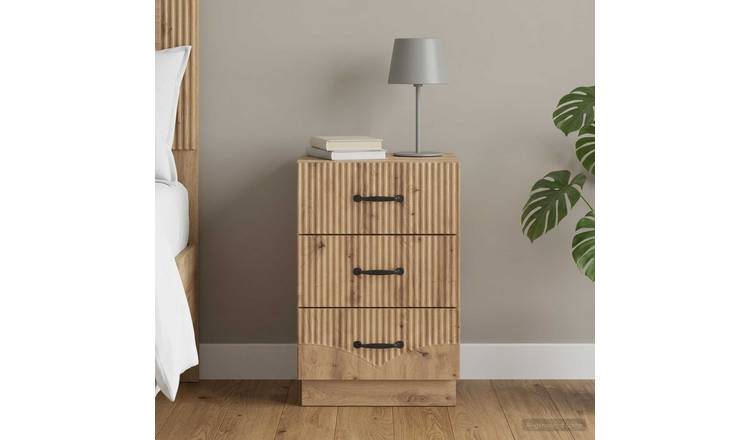 Walplus 3 Drawer Bedside Cabinet - Oak - 43 x 41 x 63.5 cm