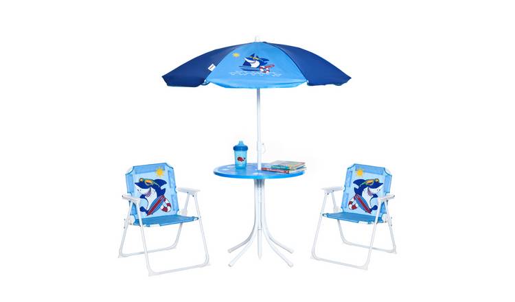 Outsunny Foldable Adjustable Kids Table and Chair Set with Shark Design - Blue