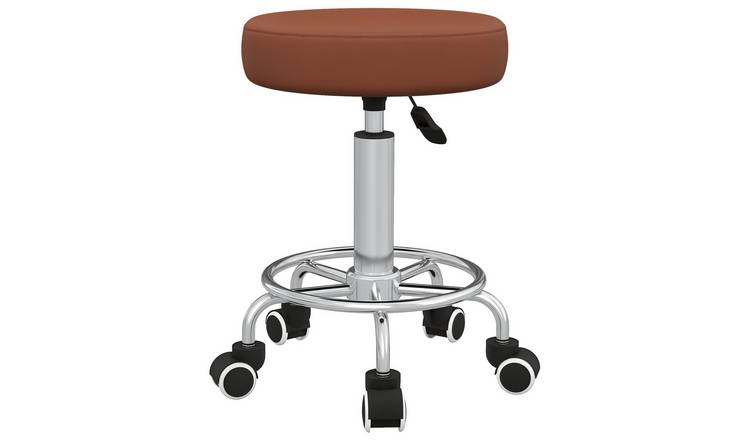 Vinsetto Round PU Leather Height Adjustable Stool Chair - Brown