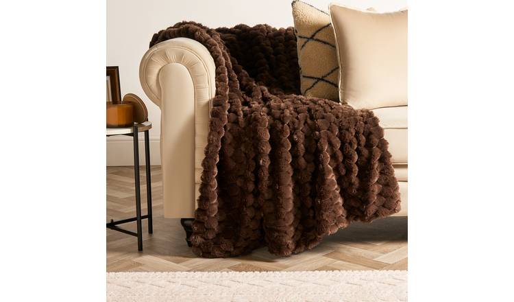 OHS Waffle Faux Fur Blanket Throw 125 x 150cm - Chocolate