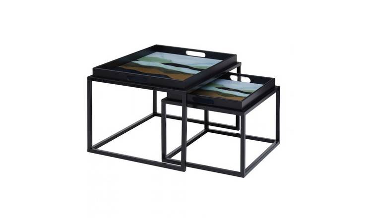 Orsina Abstract Paint Nesting Tray Tables Set of 2 - Assorted
