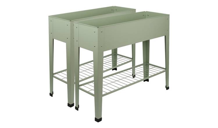 Harbour Housewares Raised Garden Beds with Storage Shelf Pack of 2 - Green