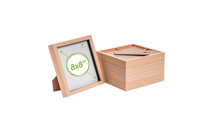 Nicola Spring 3D Box Photo Frames - 8 x 8" - 4x4" Mount - Light Wood - Set of 5