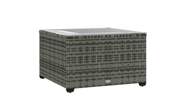 Outsunny PE Rattan Small Garden Side Table with Tempered Glass Top - Light Grey