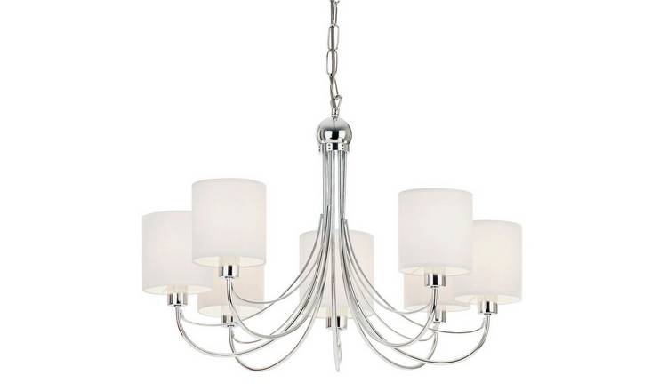 Loops Direct Steel and Fabric 7-Light Ceiling Pendant - Chrome and White