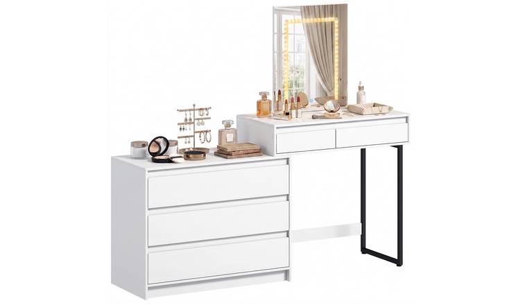 HOMCOM Dressing Table with Mirror and LED Lights - White