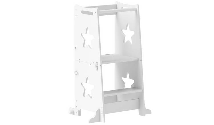 AIYAPLAY 2 in 1 MDF and Pine Safety Rail Toddler Step Stool – White