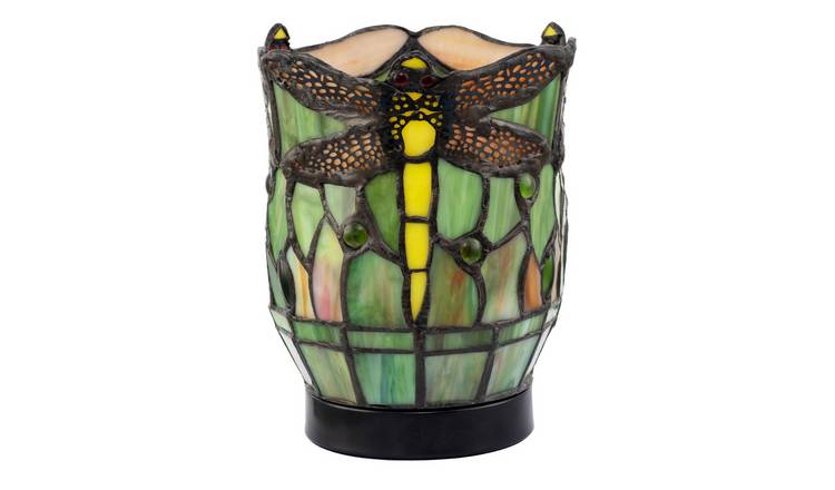 Happy Homewares Dragonfly Tiffany in Green and Toned Amber Table Lamp - 15cm