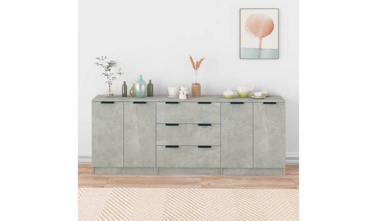 Walplus Pack of 3 Engineered Wood Sideboard - Concrete Grey - 60 x 30 x 70 cm