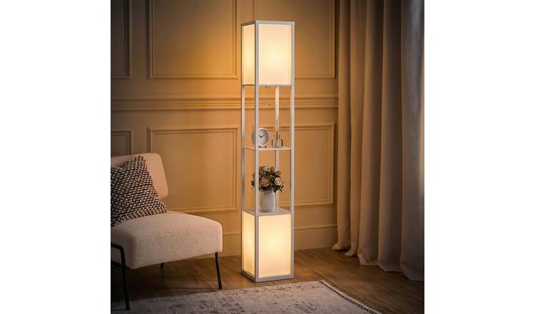 HOMCOM 3 Tier Floor Lamp with Shelves and Storage - White