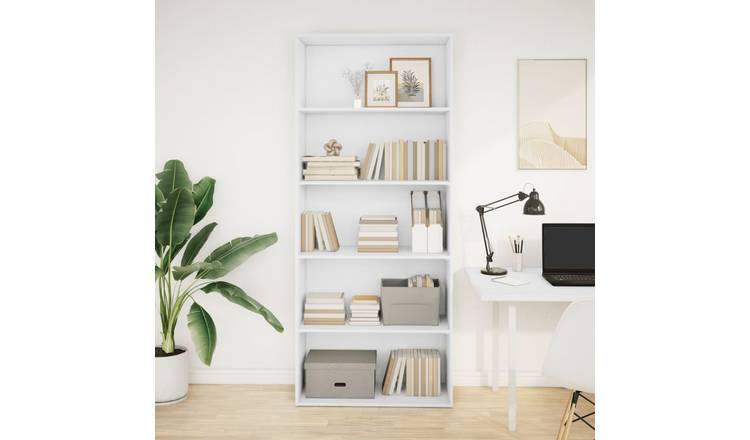 Walplus 5 Compartment Engineered Wood Book Cabinet - White - 80 x 30 x 189 cm