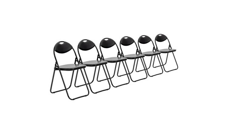 Harbour Housewares Padded Folding Chairs - Black/Black - Pack of 6