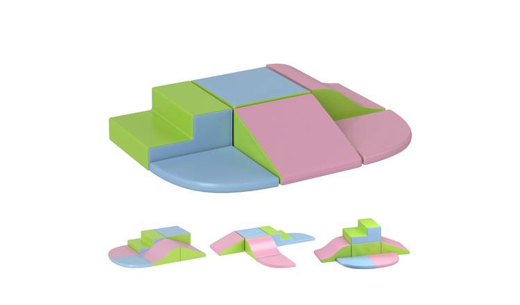 HOMCOM 6 Piece PU Leather Foam Climb Crawl Indoor Kids Soft Play Set - Pink