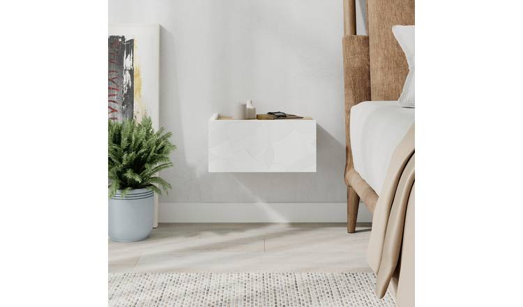 Decortie Onda Collection Particleboard Wall-Mounted Bedside Shelf - White & Oak