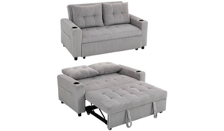 HOMCOM 2 Seater 3 in 1 Adjustable Sofa Bed with Cup Holder - Light Grey
