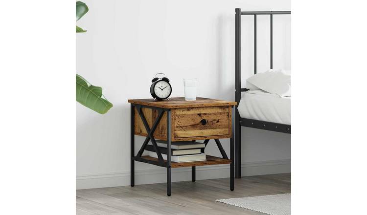 Walplus Engineered Wood Bedside Cabinet - Dark Wood - 40 x 42 x 45 cm