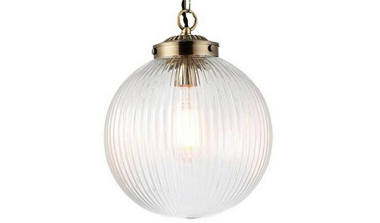 Loops Direct Glass and Ceiling Pendant - Opal Ribbed Glass and Antique Brass