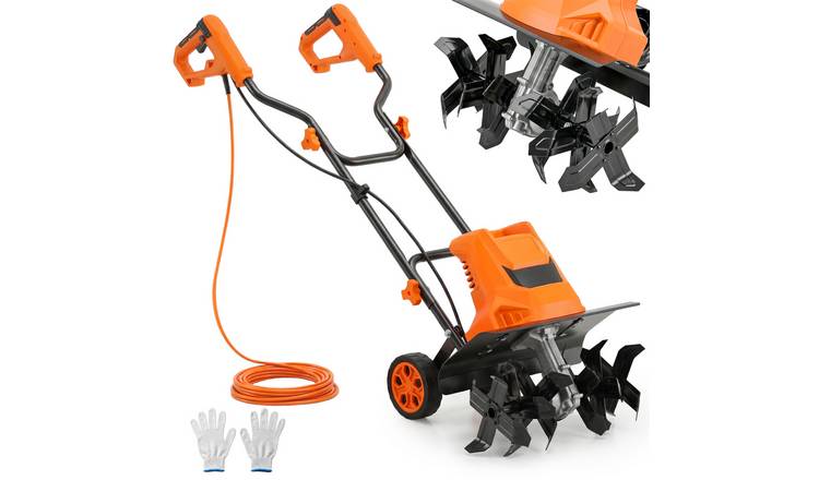Outsunny Steel Adjustable Electric Tiller Corded with Foldable Handle - Orange