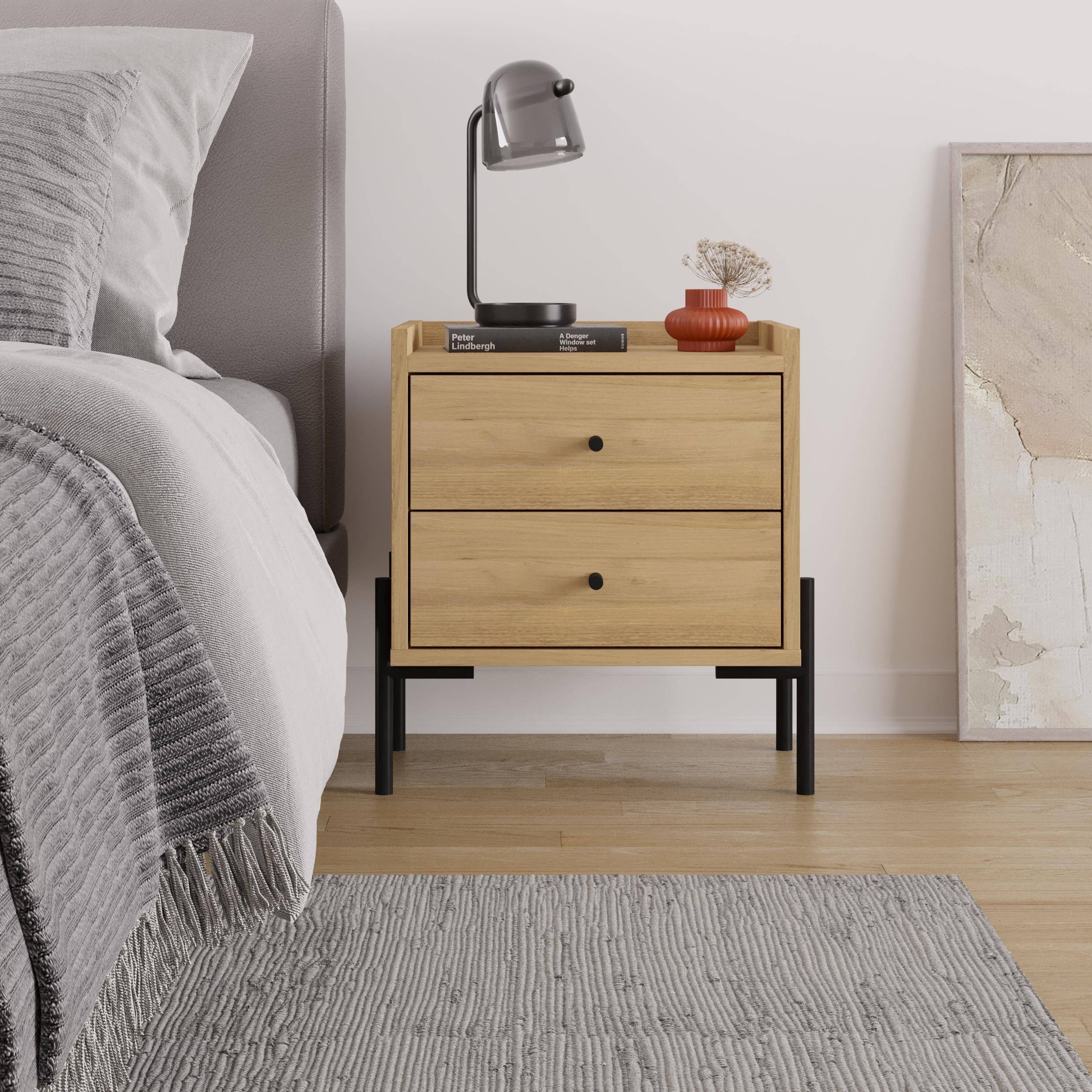 Decortie Malta Particleboard Bedside Table - Oak - Image 1