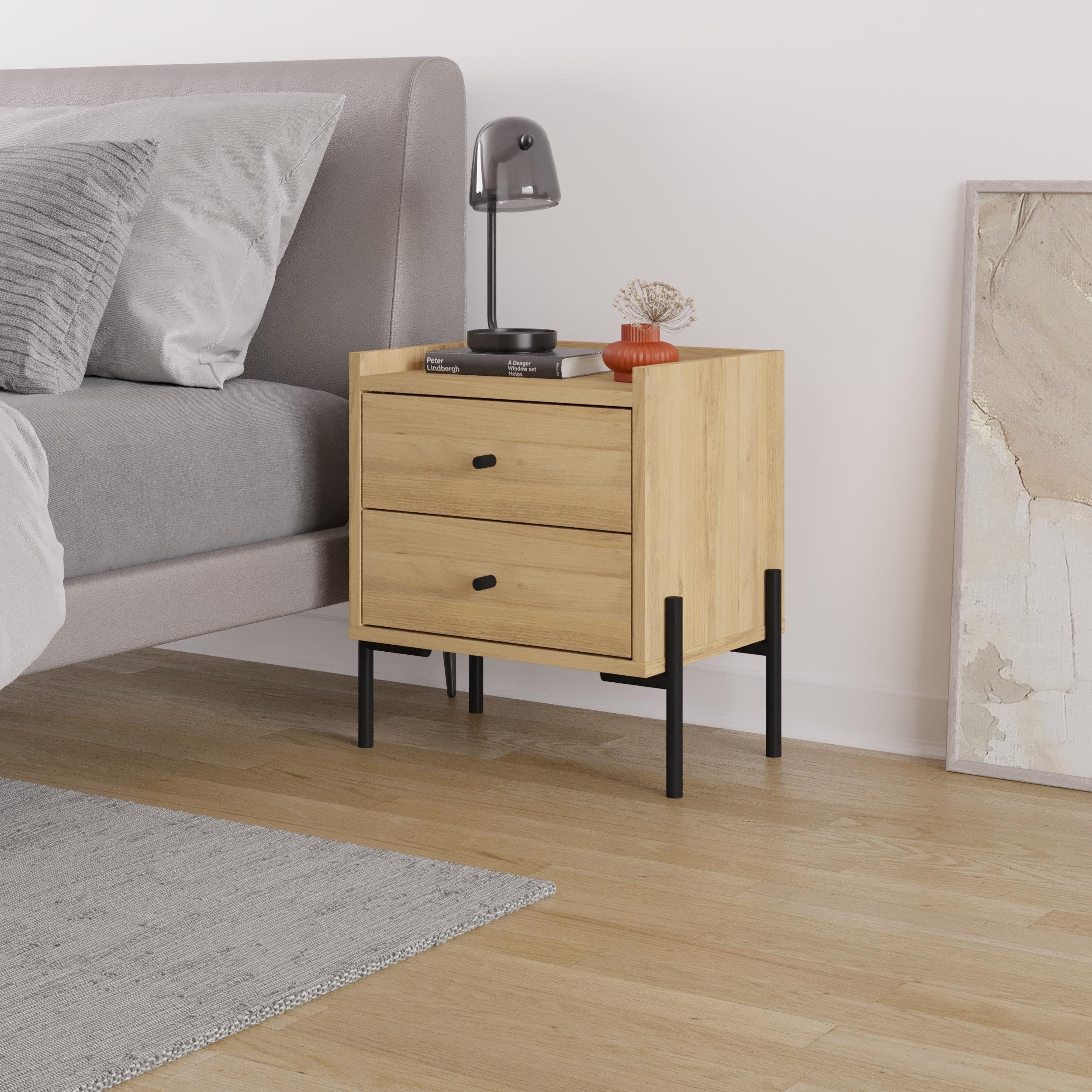 Decortie Malta Particleboard Bedside Table - Oak - Image 3