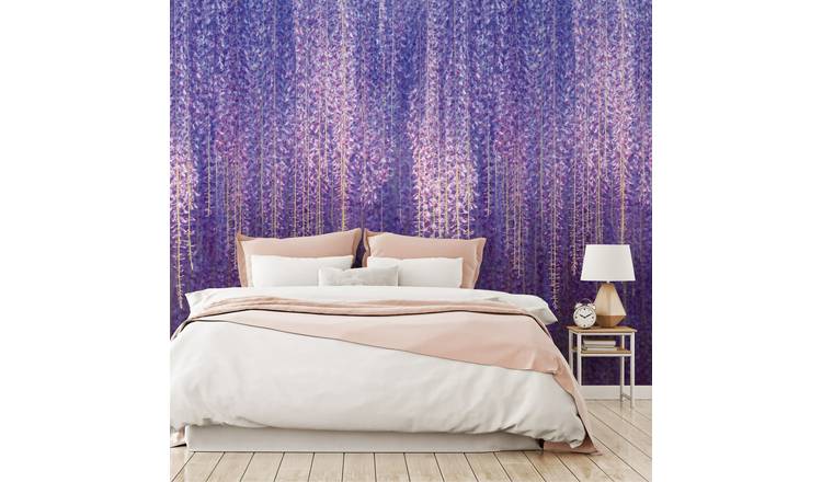 Grandeco Wisteria Flowers 3 Lane Repeatable wallpaper Mural  - Purple