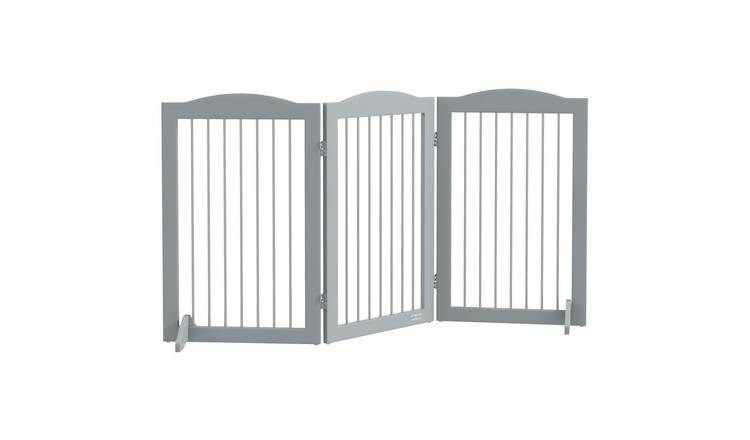 PawHut 3-Panel MDF & Steel Foldable Freestanding Dog Gate - Grey