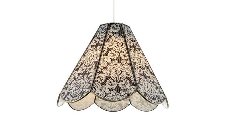 Happy Homewares Multicoloured White Floral Glass Pendant Shade - 28cm