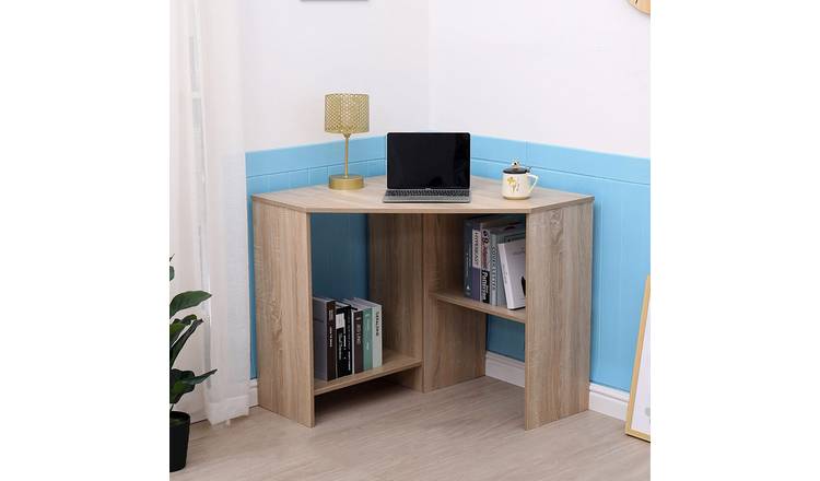 Home Source Wellington Compact Corner Desk with 2 Storage Shelves - Oak